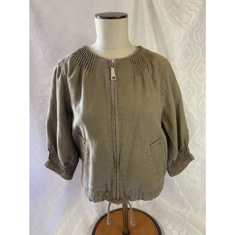 Live A Little Women's 100% Linen Zip Up Jacket Tan Khaki Size M
